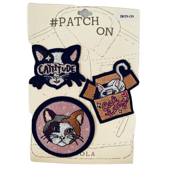 New Embroidered Cats Kitten Cattitude Cat Lady 3 Piece Iron On Patch Set - Picture 1 of 1